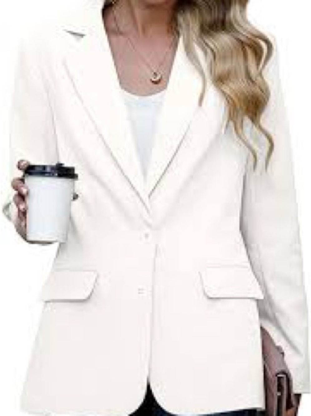 H&M Cream Single-Button Notch Lapel Blazer